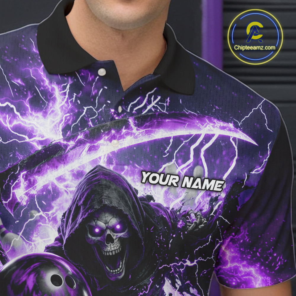 Purple Grim Reaper Fire Smoke Bowling Jersey For Men Custom Bowling Team Shirt Polo & 1/4 Zip TDM6235