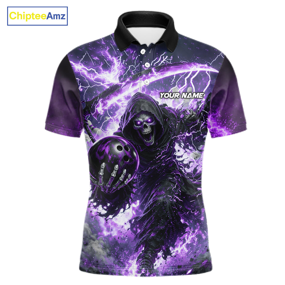 Purple Grim Reaper Fire Smoke Bowling Jersey For Men Custom Bowling Team Shirt Polo & 1/4 Zip TDM6235
