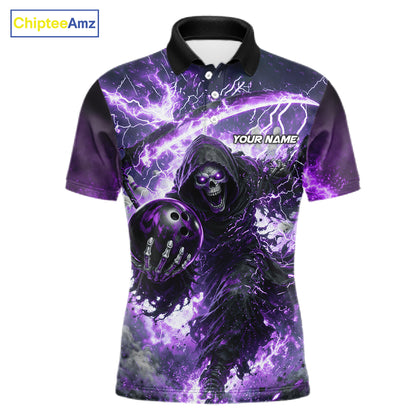 Purple Grim Reaper Fire Smoke Bowling Jersey For Men Custom Bowling Team Shirt Polo & 1/4 Zip TDM6235