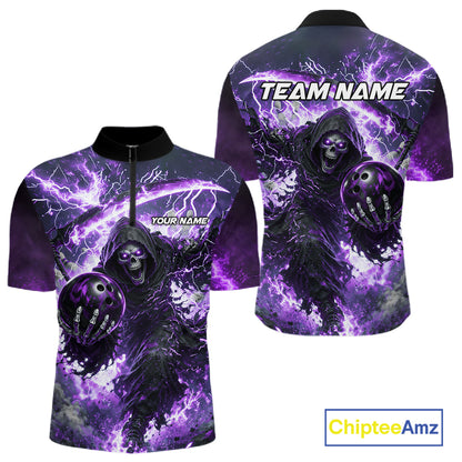 Purple Grim Reaper Fire Smoke Bowling Jersey For Men Custom Bowling Team Shirt Polo & 1/4 Zip TDM6235