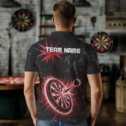 Custom Dart Jerseys For Men, Black And Red Dartboard Thunder Lightning Darts Shirts Polo & 1/4 Zip TDM3666