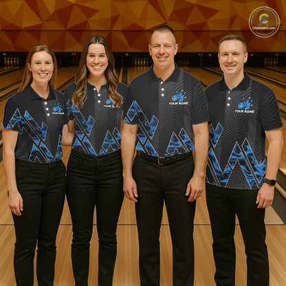 Personalized Fire Flame Bowling Jersey For Men Custom Bowling Team Shirt Polo & 1/4 Zip |Blue TDM6239