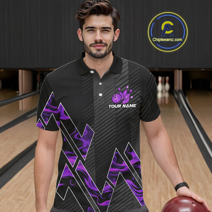 Personalized Fire Flame Bowling Jersey For Men Custom Bowling Team Shirt Polo & 1/4 Zip |Purple TDM6240
