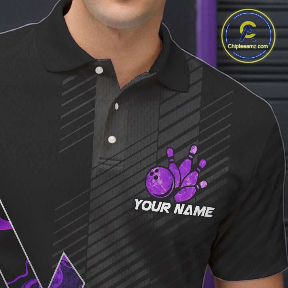 Personalized Fire Flame Bowling Jersey For Men Custom Bowling Team Shirt Polo & 1/4 Zip |Purple TDM6240