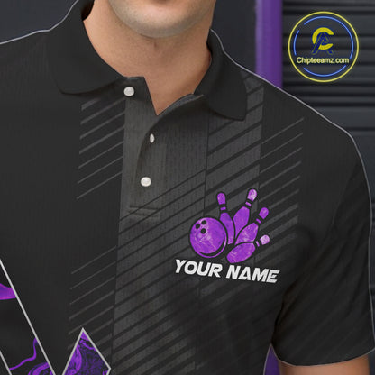 Personalized Fire Flame Bowling Jersey For Men Custom Bowling Team Shirt Polo & 1/4 Zip |Purple TDM6240