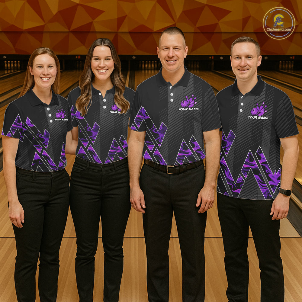 Personalized Fire Flame Bowling Jersey For Men Custom Bowling Team Shirt Polo & 1/4 Zip |Purple TDM6240