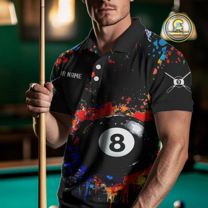 Funny 8&9 Ball Pool Colorful Paint Splash Billiard Shirt For Men Custom Billiard Team Jerseys TDM4295