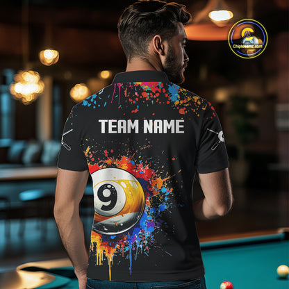 Funny 8&9 Ball Pool Colorful Paint Splash Billiard Shirt For Men Custom Billiard Team Jerseys TDM4295