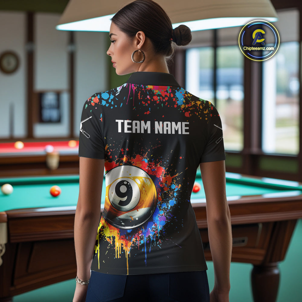 Funny 8&9 Ball Pool Colorful Paint Splash Billiard Shirt For Women Custom Billiard Team Jerseys TDM4295