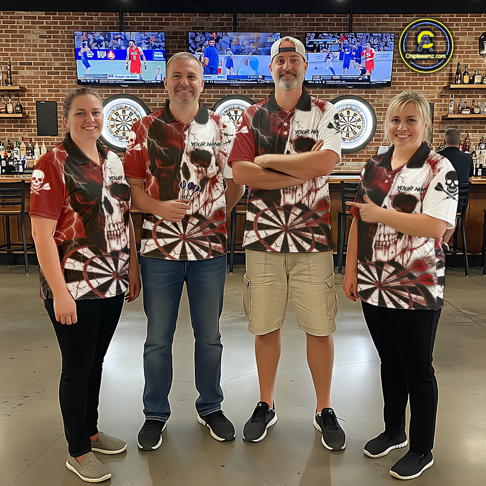White & Red Skull Dartboard Custom Men Dart Quarter-Zip Shirt Retro Grunge Dart League Jerseys NYN2083
