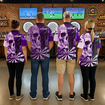 White & Purple Skull Dartboard Custom Men Dart Polo Shirt Retro Grunge Dart League Jerseys NYN2084