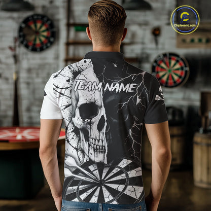White & Black Skull Dartboard Custom Men Dart Polo Shirt Retro Grunge Dart League Jerseys NYN2086