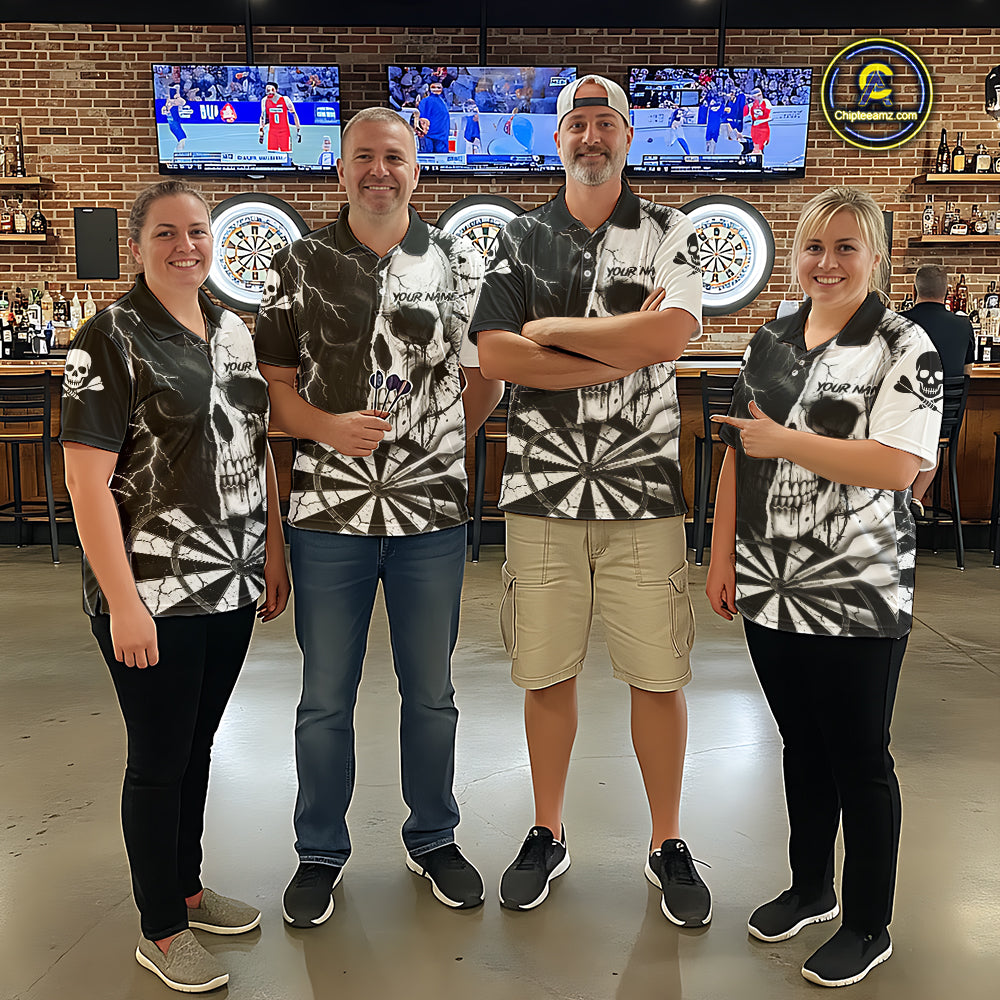 White & Black Skull Dartboard Custom Men Dart Polo Shirt Retro Grunge Dart League Jerseys NYN2086