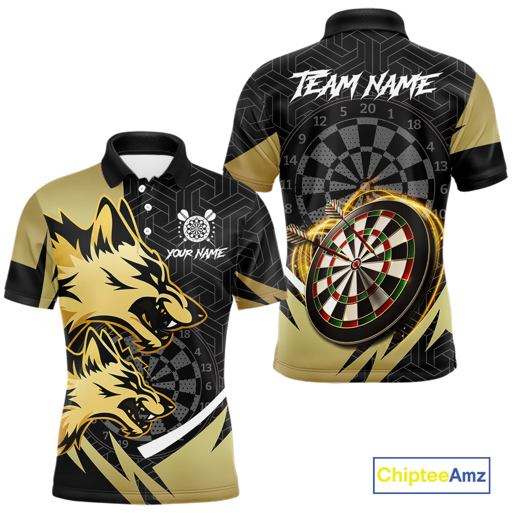 Black And Gold Dartboard Wolf Darts Shirt For Men Custom Darts Jersey Team Polo & 1/4 Zip TDM6470
