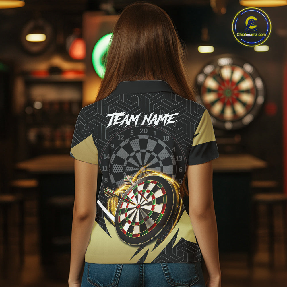 Black And Gold Dartboard Wolf Darts Shirt For Women Custom Darts Jersey Team Polo & 1/4 Zip TDM6470