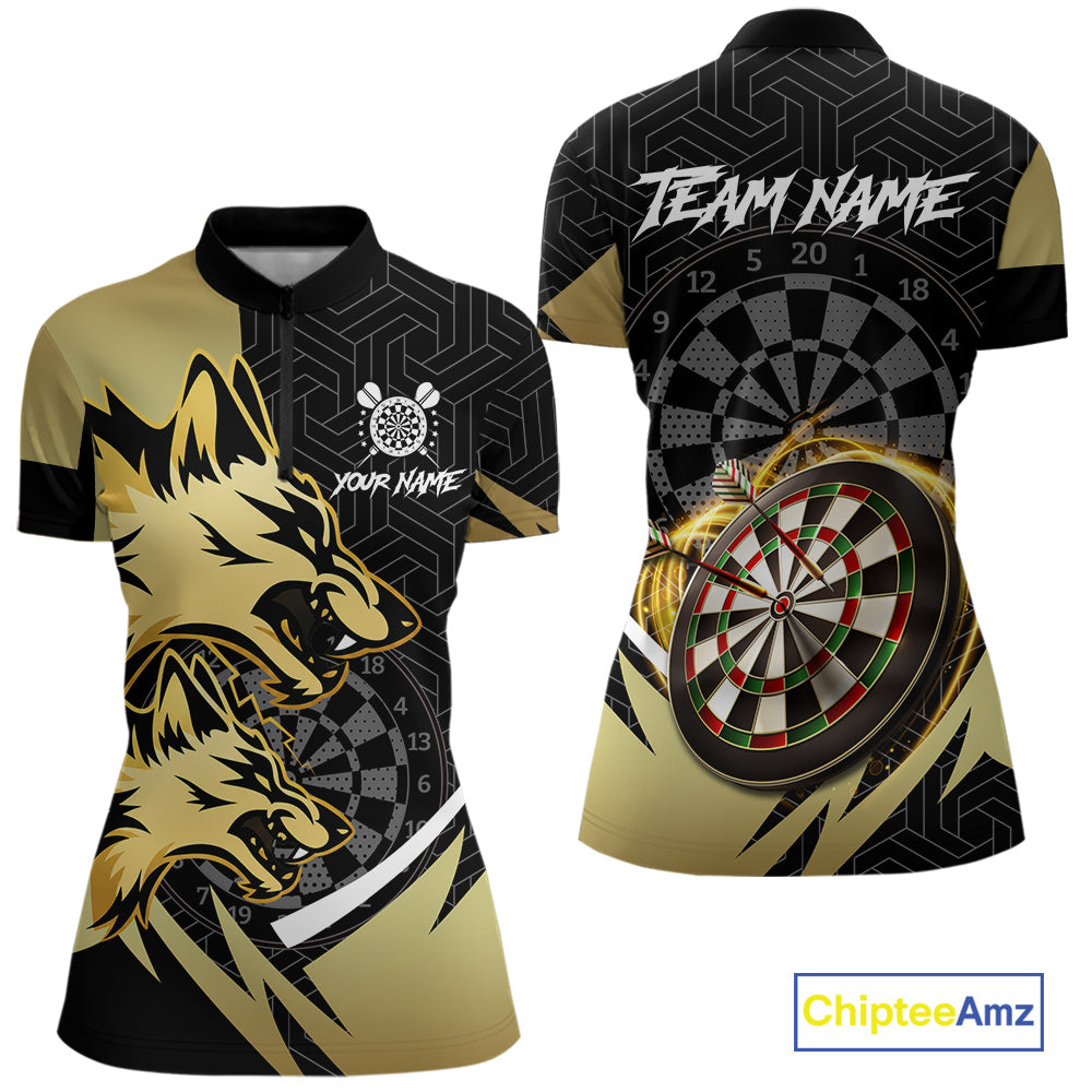 Black And Gold Dartboard Wolf Darts Shirt For Women Custom Darts Jersey Team Polo & 1/4 Zip TDM6470