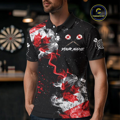 Customized Grunge Canada Flag Smoke Darts Polo & Quarter-Zip Shirt, Patriotic Dart Jersey For Men TDM4129