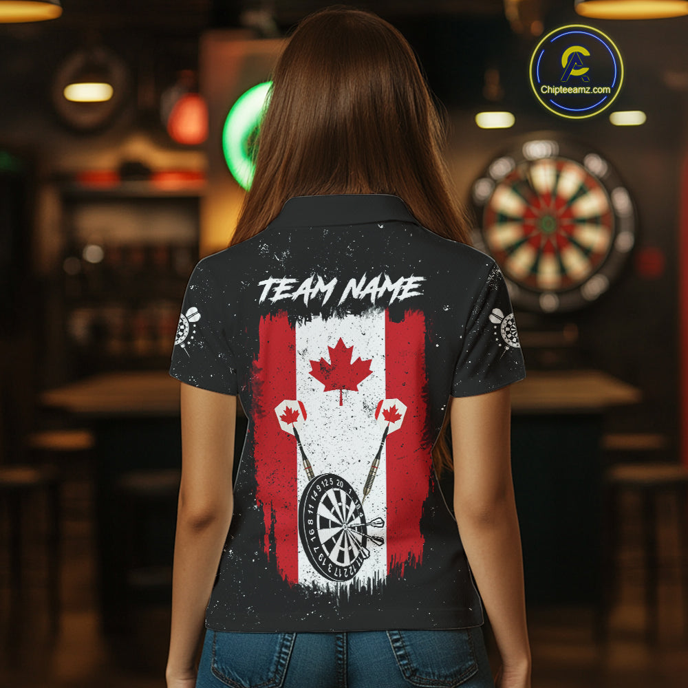 Customized Grunge Canada Flag Smoke Darts Polo & Quarter-Zip Shirt, Patriotic Dart Jersey For Women TDM4129