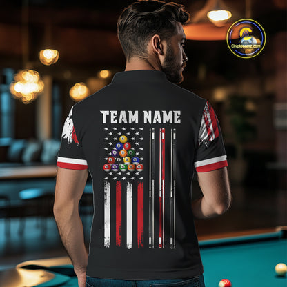 Personalized Grunge American Flag 9 Ball Pool Team Shirt For Men Custom Patriotic Billiard Shirts TDM4734