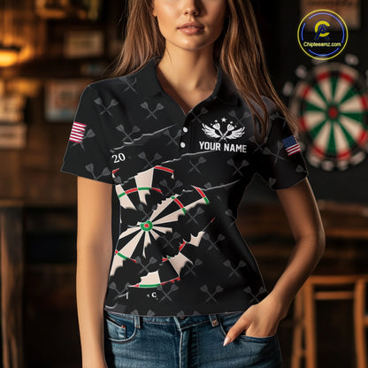 Personalized Scratch Darts Shirt For Women Custom Darts Jersey Team Polo & Quarter Zip |Black TDM5868