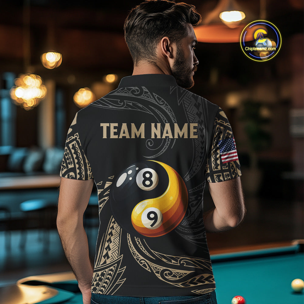 Personalized Funny Yin And Yang Tribal Billiard Shirt For Men Custom 8 Ball & 9 Ball Pool Jerseys TDM4506