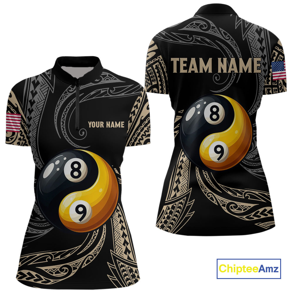 Personalized Funny Yin And Yang Tribal Billiard Shirt For Women Custom 8 Ball & 9 Ball Pool Jerseys TDM4506