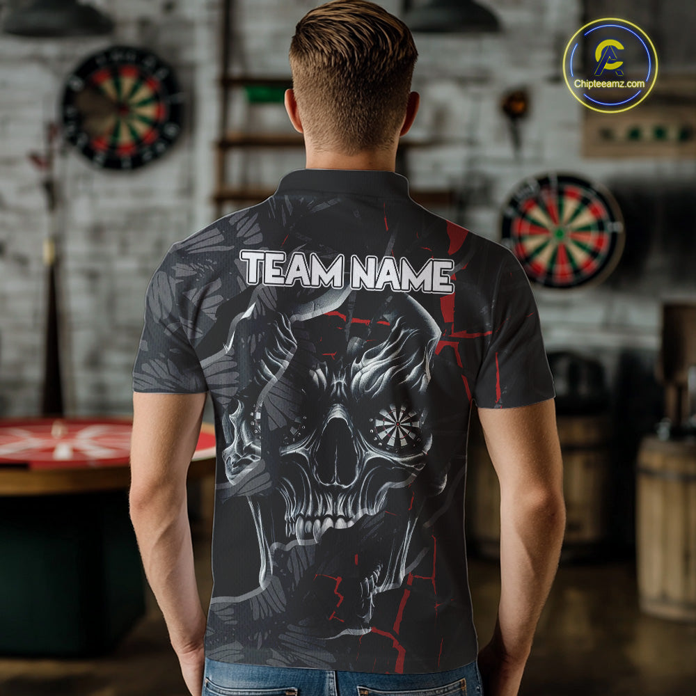 Personalized Skull Black Grunge Darts Polo & Quarter Zip For Men Custom Darts Team Jersey |Red TDM5378