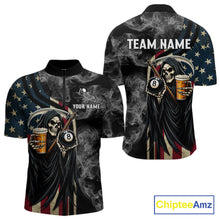 Load image into Gallery viewer, US Flag Grim Reaper Smoke Billiard Shirt For Men Custom 8 Ball Pool Team Jersey Polo &amp; 1/4 Zip TDM6258
