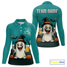 Load image into Gallery viewer, Funny Ghostly Beer Halloween Golf Polo Shirt For Women Custom Halloween Ladies Golf Outfit TDM4944