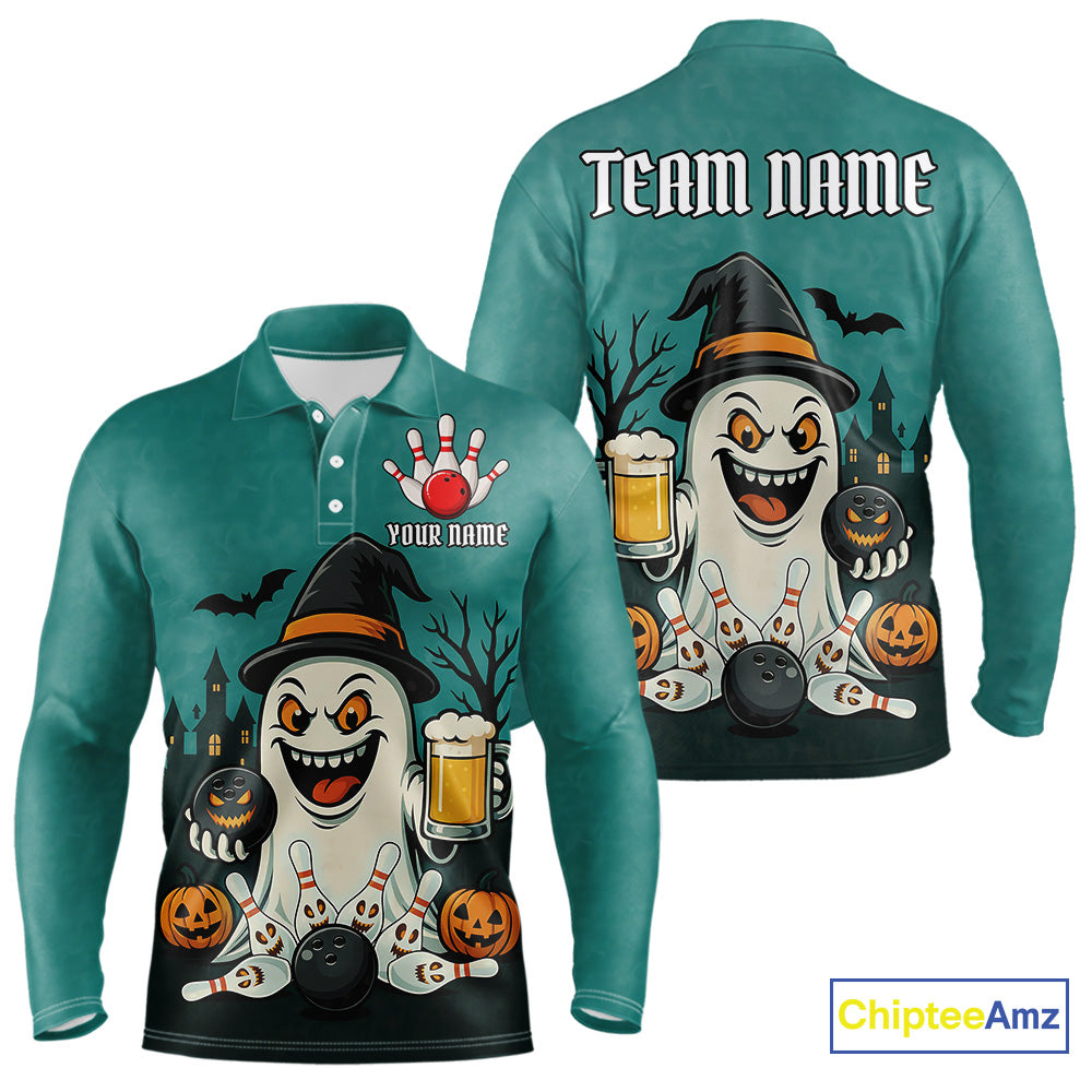 Funny Ghostly Beer Bowling Halloween Shirt For Men Custom Bowling Team Jersey Outfit TDM4945