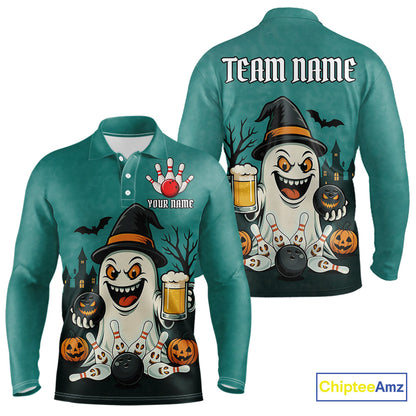 Funny Ghostly Beer Bowling Halloween Shirt For Men Custom Bowling Team Jersey Outfit TDM4945