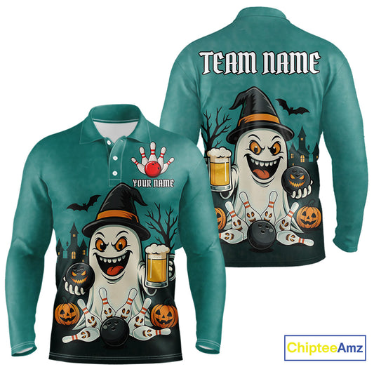 Funny Ghostly Beer Bowling Halloween Shirt For Men Custom Bowling Team Jersey Outfit TDM4945