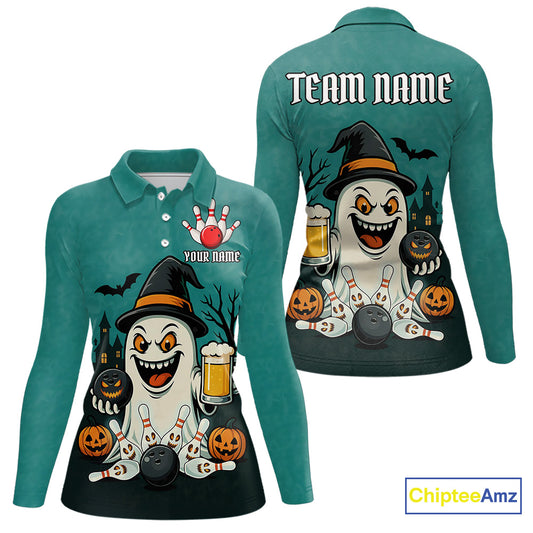 Funny Ghostly Beer Bowling Halloween Shirt For Women Custom Bowling Team Jersey Outfit TDM4945