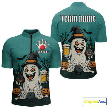 Funny Ghostly Beer Bowling Halloween Shirt For Men Custom Bowling Team Jersey Outfit TDM4945