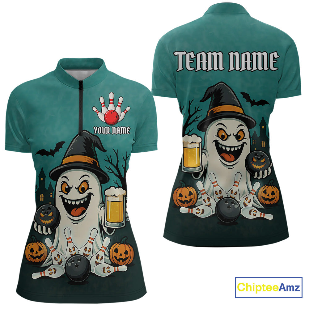 Funny Ghostly Beer Bowling Halloween Shirt For Women Custom Bowling Team Jersey Outfit TDM4945