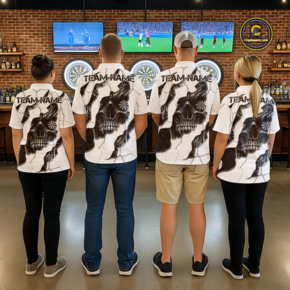 Personalized Skull White Grunge Darts Polo And Quarter-Zip Shirts For Women Custom Dart Team Jerseys TDM2922