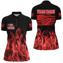 Load image into Gallery viewer, 3D Red Flaming American Flag Women Billiard Shirt Custom Patriotic Pool Player Shirt Billiard Jersey TDM3162