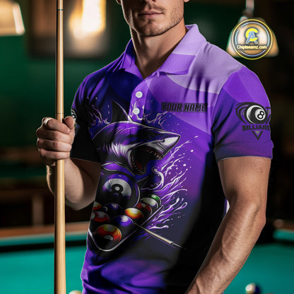 Personalized Purple Pool Ball Shark Billiard Shirts For Men Custom Team League Billiard Jerseys TDM3842