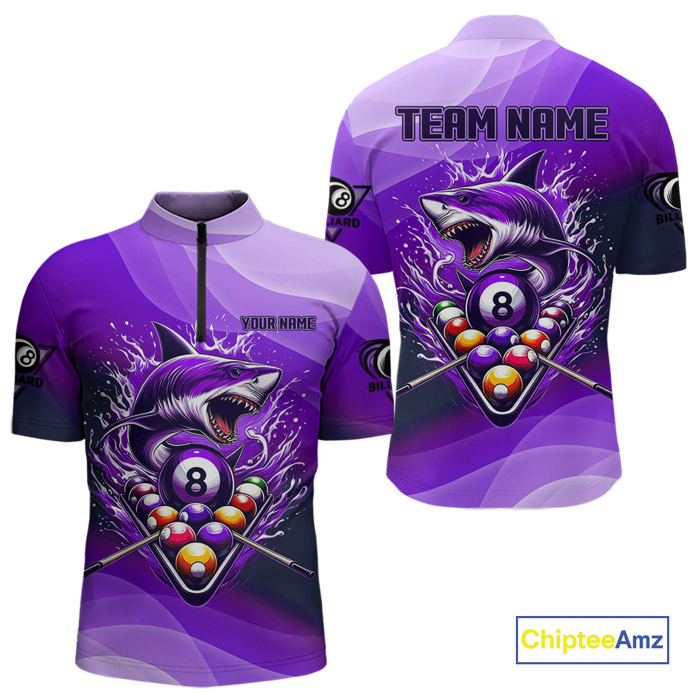 Personalized Purple Pool Ball Shark Billiard Shirts For Men Custom Team League Billiard Jerseys TDM3842