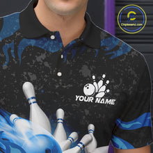 Load image into Gallery viewer, Blue Flaming Bowling Jersey For Men Custom Fire Bowling Pin Team Jersey Polo &amp; Quarter Zip Shirts TDM6267