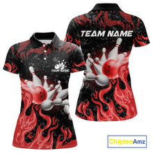Load image into Gallery viewer, Red Flaming Bowling Jersey For Women Custom Fire Bowling Pin Team Jersey Polo &amp; Quarter Zip Shirts TDM6268