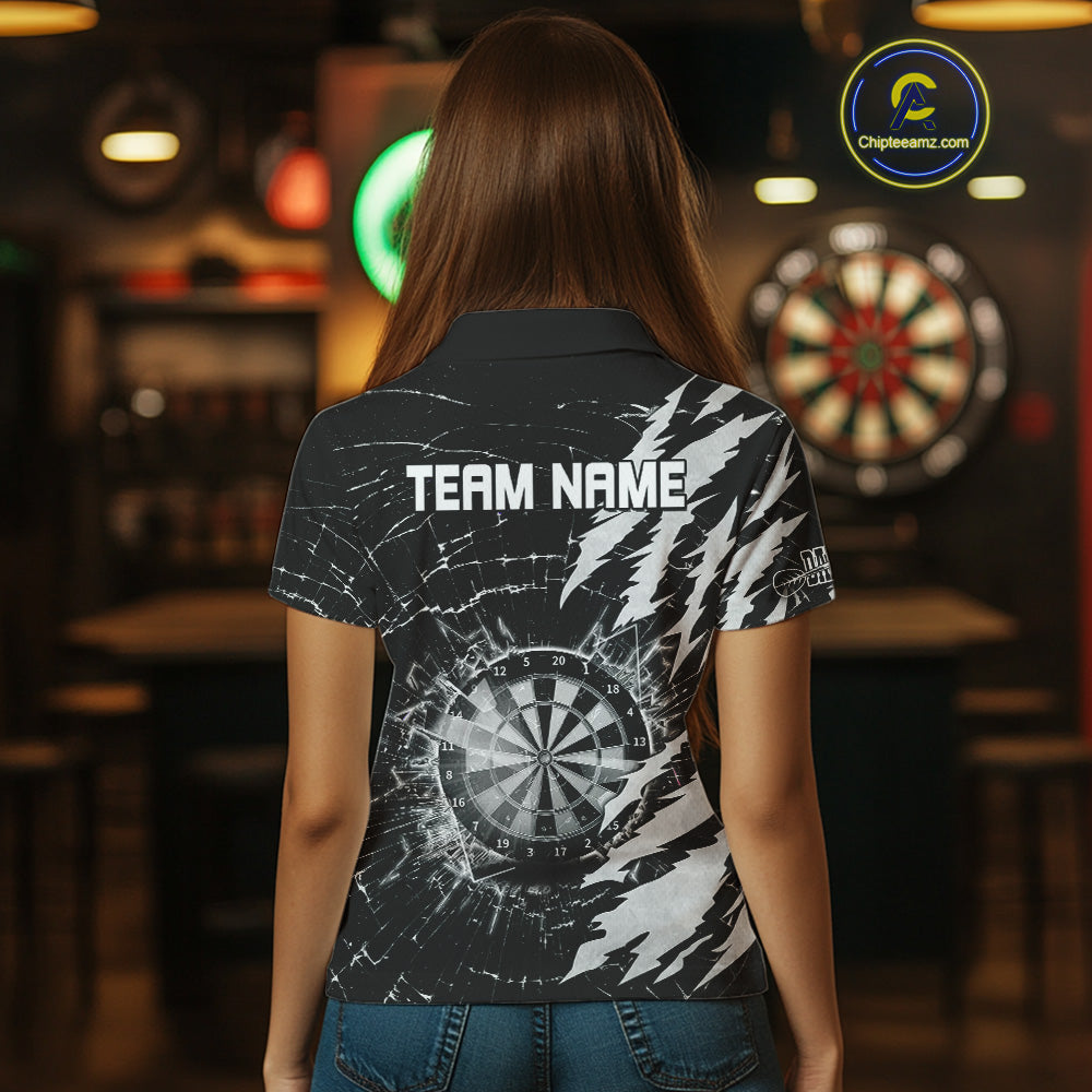 White Black Darts Board Break Glass Custom Dart Shirts For Women, Darts Team Shirts Dart Jersey TDM4522