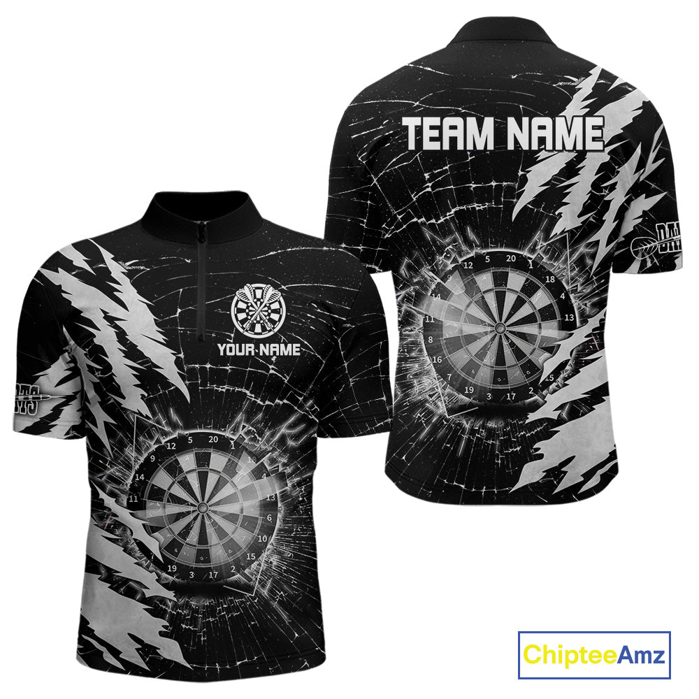 White Black Darts Board Break Glass Custom Dart Shirts For Men, Darts Team Shirts Dart Jersey TDM4522