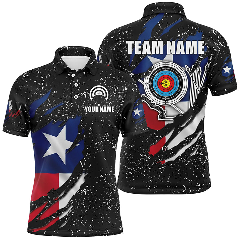 Grunge Texas Flag Target Archery Sets Men Polo Shirts Custom Patriotic Archery Jersey Attire TDM1386