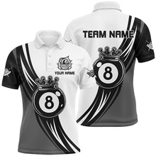 Load image into Gallery viewer, Personalized Black White 8 Ball Pool Crown Men Billiard Shirts, Best Billiard 8 Ball Team Jerseys TDM1772