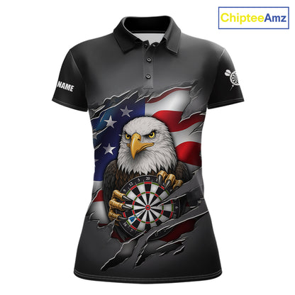 Personalized Grey American Flag Eagle Darts Shirts For Women Custom Patriotic Darts League Jersey TDM7171