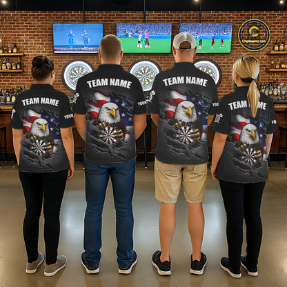 Personalized Grey American Flag Eagle Darts Shirts For Men Custom Patriotic Darts League Jersey TDM7171