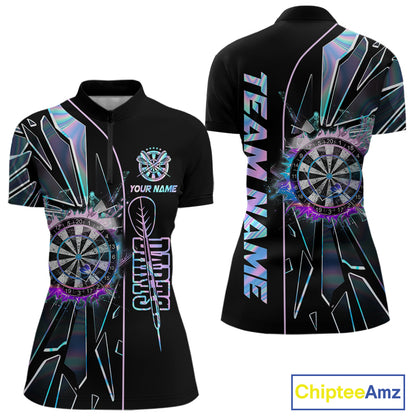 Personalized Holographic Break Glass Womens Dart Shirts Custom Darts Jersey Team Polo & 1/4 Zip TDM5157