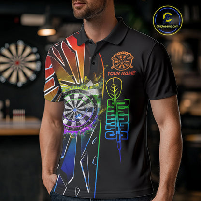 Personalized Rainbow Colorful Break Glass Mens Dart Shirts Custom Darts Jersey Team Polo & 1/4 Zip TDM5158