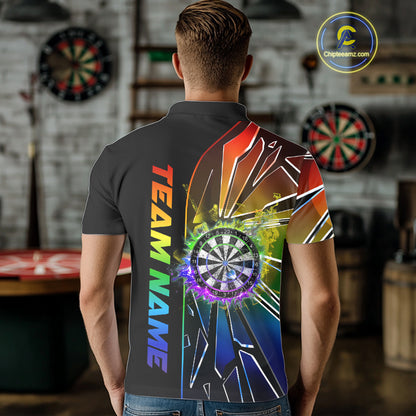 Personalized Rainbow Colorful Break Glass Mens Dart Shirts Custom Darts Jersey Team Polo & 1/4 Zip TDM5158